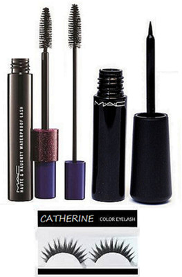 

CATHERINE Eyelashes With Mac Liquid Eyeliner & Haute And nouty Double Effect Mascara(Set of 3)