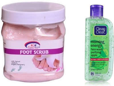 

Pink Root FOOT SCRUB 500ML WITH CLEAN & CLEAR APPLE FACE WASH(Set of 2)