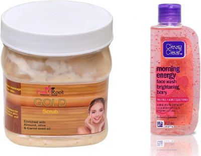 

Pink Root GOLD SCRUB 500ML WITH CLEAN & CLEAR BRIGHTENING BERRY FACE WASH(Set of 2)