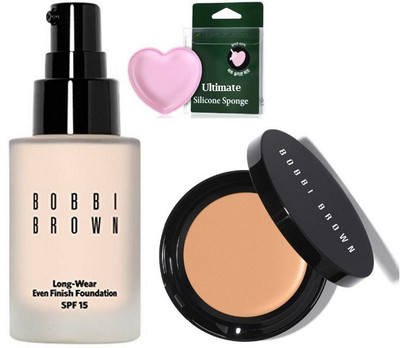 

Ultimate Silicon Puff And Bobbi Brown Corrector Concealer And Long Wear Even Finish Foundation 15 SPF(Set of 3)