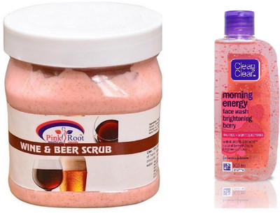 

Pink Root WINE BEER SCRUB 500ML WITH CLEAN & CLEAR BRIGHTENING BERRY FACE WASH(Set of 2)
