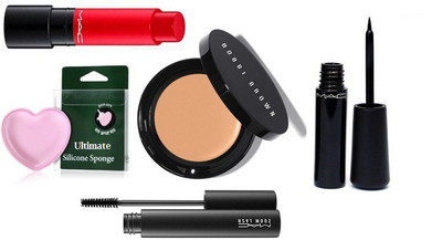 

Ultimate Silicon Puff With With Bobbi Brown Corrector Concealer With Mac Liptensity Lipstick,liquid eyeliner And Mascara(Set of 5)