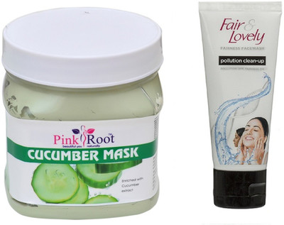 

Pink Root CUCUMBER MASK 500ML WITH FAIR & LOVELY POLLUTION CLEAN-UP FACE WASH(Set of 2)