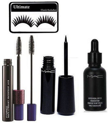 

Ultimate Eyelashes With Mac Hyper Real Foundation & Liquid Eyeliner With Double Effect Mascara(Set of 4)