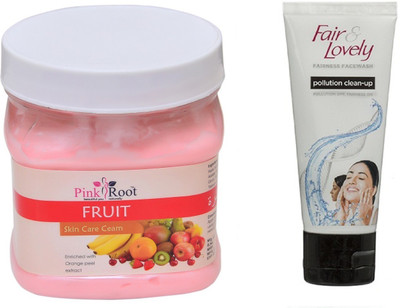 

Pink Root FRUIT CREAM 500ML WITH FAIR & LOVELY POLLUTION CLEAN-UP FACE WASH(Set of 2)