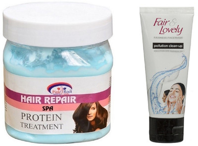 

Pink Root HAIR SPA CREAM 500ML WITH FAIR & LOVELY POLLUTION CLEAN-UP FACE WASH(Set of 2)