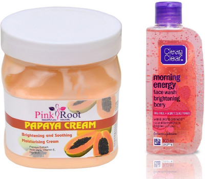 

Pink Root PAPAYA CREAM 500ML WITH CLEAN & CLEAR BRIGHTENING BERRY FACE WASH(Set of 2)