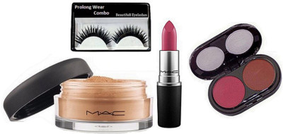 

Pro Longwear Combo Eyelashes, Mac 2 Shades Blusher, Loose Powder, Matte Lipstick(Set of 4)