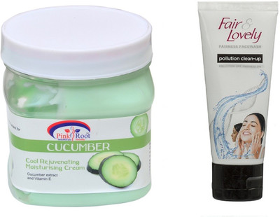 

Pink Root CUCUMBER CREAM 500ML WITH FAIR & LOVELY POLLUTION CLEAN-UP FACE WASH(Set of 2)