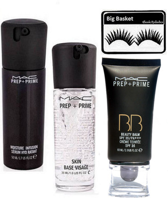 

big basket Eyelashes, prep+prime skin base visage primer & Moisture infusion serum hydrant&Prep+Prime BB BEauty Balm Cream Foundation(Set of 4)