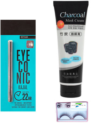 

SIRF TUM 7 SIRF TUM 7EYELASHES, EYECONIC KAJAL DEEP BLACK, CHARCOAL SET 3(Set of 3)