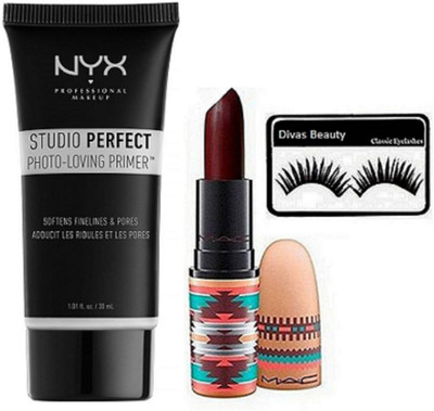 

divas beauty Eyelashes, Mac Vibe Tribe Lipstick Caver 3 gm (Set of 2) Be the first to Review this product, NYX Studio Perfect Photo-Loving Face Primer Gel 30 ml(Set of 3)