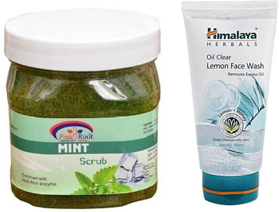 

Pink Root MINT SCRUB 500ML WITH HIMALAYA LEMON FACE WASH(Set of 2)