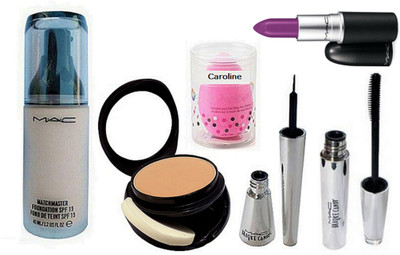 

caroline Sponge Puff, Mac Matchmaster Liquid Foundation, Two Way Comapct, Matte Finish Herion Lipstick, Brooke candy Eyeliner & Mascara(Set of 6)