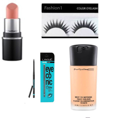 FASHION 1 Imported combo of matte lipstick Eyelashes with ,kajal,foundation(Set of 4)