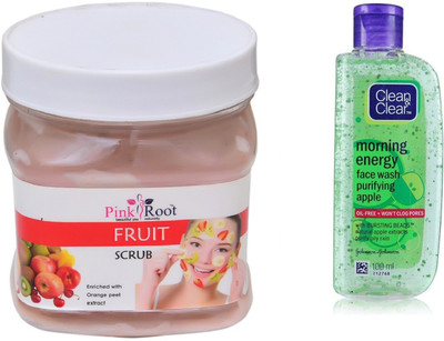 

Pink Root FRUIT SCRUB 500ML WITH CLEAN & CLEAR APPLE FACE WASH(Set of 2)