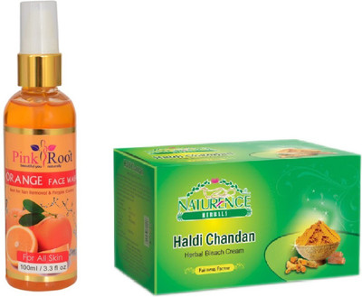 

Pink Root ORANGE FACE WASH 100ML WITH NATURENCE HALDI CHANDAN BLEACH 200G(Set of 2)