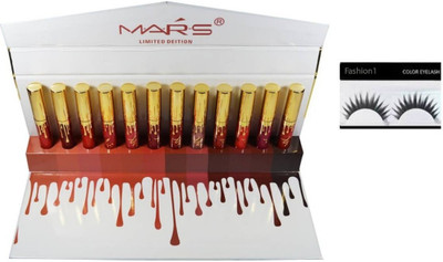

FASHION 1 Combo of eyelashes and matte liquid lipstick (Multicolored)(Set of 13)
