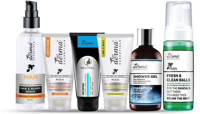 

True Derma Essentials Men (A-Series) Care Pack (Hair Serum, Face Scrub, Peel Off Mask, Scrub Wash, Shower Gel, Intimate Wash)(Set of 6)