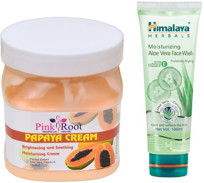 

Pink Root PAPAYA CREAM 500ML WITH ALOE VERA FACE WASH(Set of 2)