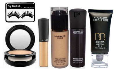 

big basket Eyelashes, Mac Studio Fix Compact,Studio Water Weight Foundation,Mineralize Concealer,Prep + Prime Moisture Infusion Serum Hydratant & Prep+Prime BB BEauty Balm Cream&Foundation(Set of 6)