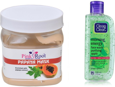 

Pink Root PAPAYA MASK 500ML WITH CLEAN & CLEAR APPLE FACE WASH(Set of 2)