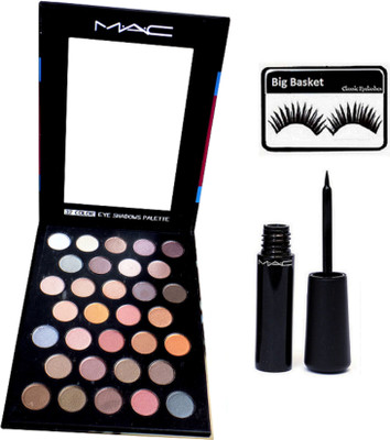 

big Basket Eyelashes & Mac 32 Eye shadow Palette, Mac Liquid Eyeliner(Set of 3)