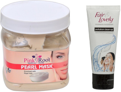 

Pink Root PEARL MASK 500ML WITH FAIR & LOVELY POLLUTION CLEAN-UP FACE WASH(Set of 2)