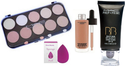 

divas beauty sponge puff & Makeup 10 Shades Concealer Palette & studio waterweight foundation, Prep+Prime BB BEauty Balm Cream Foundation(Set of 4)