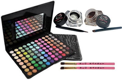 

big basket MAKEUP BRUSH 2 , MAC 88 SHADES EYE SHADOW PALETTE & hello kitty two blam eyeliner(Set of 4)