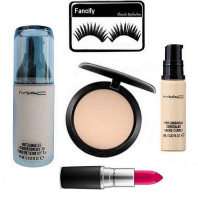 

fancify Eyelashes, MAC Match Master SPF15 Make-Up Foundation,Mac Studio Fix Compact,Lipstick& Pro Long wear concealer(Set of 5)