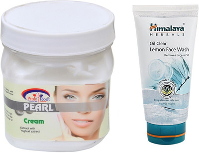 Pink Root PEARL CREAM 500ML WITH LEMON FACE WASH(Set of 2)