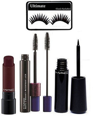 

Ultimate Eye;ashes With Mac Liptensity Lipstick & Liquid Eyeliner With Haute And Naught Double Effect Mascara(Set of 4)