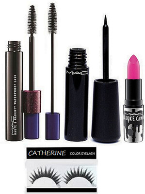 

CATHERINE Eyelashes With Mac Double Effect Mascara & Liquid Eyeliner And Brooke Candy Lipstick(Set of 4)