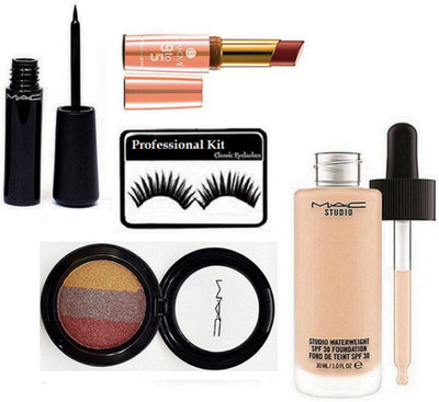 

Professional kit Eyelashes, Mac Studio Waterweight Foundation, fard A" Joues Mineralize Eyeshadow, Liquid Eyeliner, 9to5 Matte Lipstick(Set of 5)