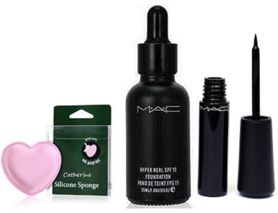 

CATHERINE Silicon Puff With Liquid Eyeliner & Hyper Real Foundation(Set of 3)