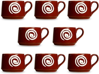 

caffeine Tea Cup Ceramic/Stoneware in Brown & White Doodle Cubic Ceramic(Brown, Pack of 8)