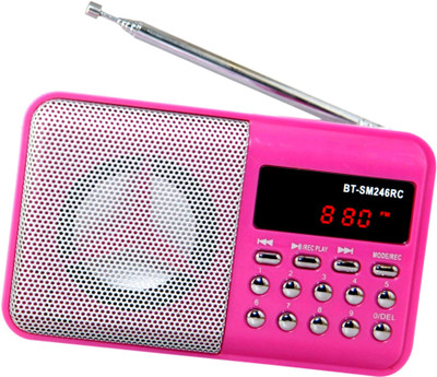 

CRETO B T-SM246 Multi-feature Fm radio with digital display support usb , memory card, aux in , recording FM Radio(Pink)