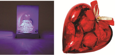

Skylofts Cute Acrylic Heart Chocolate Gift Pack With A Light Changing LED Cake Crystal Decoration Piece Combo(60gms)