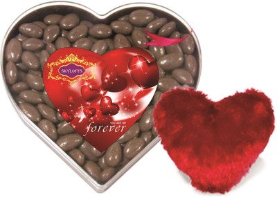 

Skylofts Sweet Chocolate coated Raisins Nutties 400gms Heart Box with A cute teddy Combo(400gms)