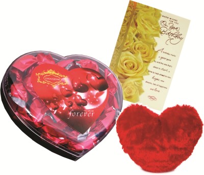 

Skylofts Chocolate Valentine's Heart Box with a cute heart soft toy & a birthday card Combo(130gms)