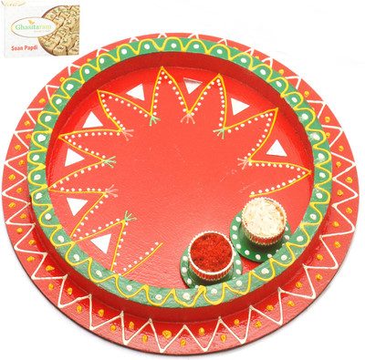 

Ghasitaram Gifts BhaiDooj -Reflection of Love Pooja Thali with 400 gms of Soan Papdi Combo(2)
