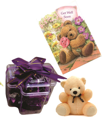

Skylofts Stylish chocolate pack with Teddy and a GET WELL SOON greeting Card Combo(80gms)