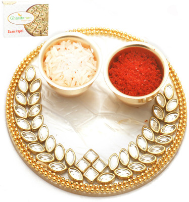 

Ghasitaram Gifts BhaiDooj -The Perfect Bond Pooja Thali with Soan Papdi Combo Combo(200 g)