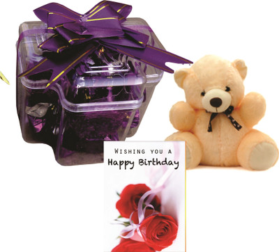 

Skylofts Stylish Chocolate Box with A cute Teddy & musical birthday card ( 9pcs) Combo(80gms)