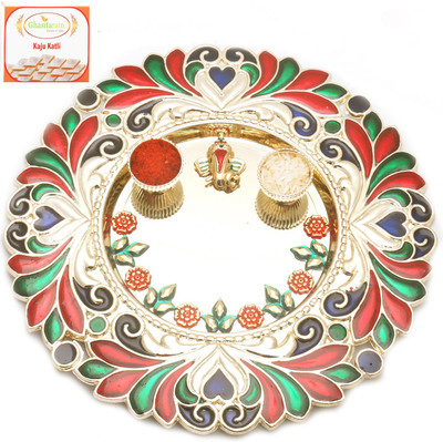 

Ghasitaram Gifts BhaiDooj -Flowers of Love Pooja Thali with 400 gms of Kaju katli Combo(2)
