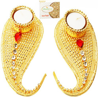 Ghasitaram Gifts Diwali Metal Mango T-Lites with Soan Papdi Combo Combo(200 g)