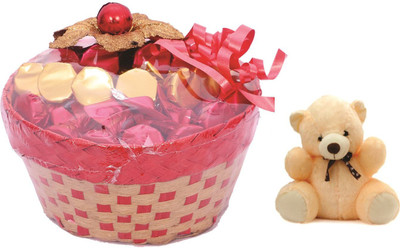 

Skylofts Lovely Chocolate basket with a cute teddy Combo(210gms)