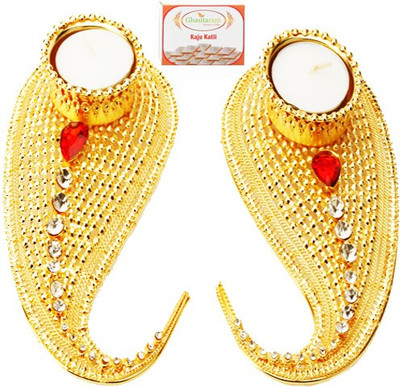 

Ghasitaram Gifts Diwali Metal Mango T-Lites with Katli Combo Combo(200 g)