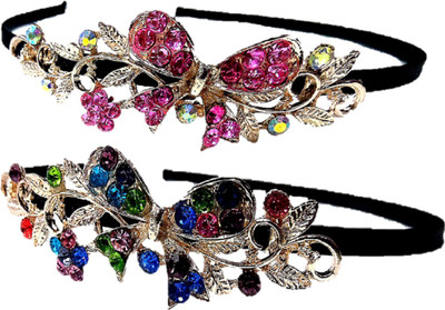 

Proplady Partywear Stylish Rhinestone (Pack of 2) Hair Bands for Girls & Women|Wedding Hair Accessories|Designer Hair Band, Head Band, Hair Chain, Hair Accessory Set(Pink, Multicolor)